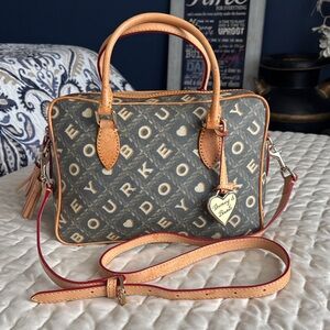 Dooney & Bourke Gray and Tan Logo Satchel